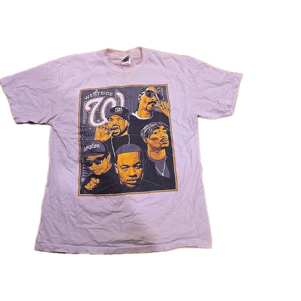 vintage Shaka Wear West Coast hip hop t-shirt featuring graphics of Tupac, Snoop